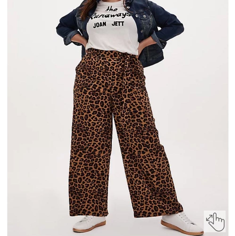 Torrid Leopard Crepe Self Tie Wide Leg Pant
